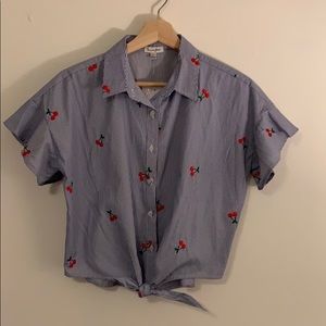 Cherry Print Tie Front Top